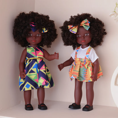 One Piece 14" African American Doll with Curly Hair