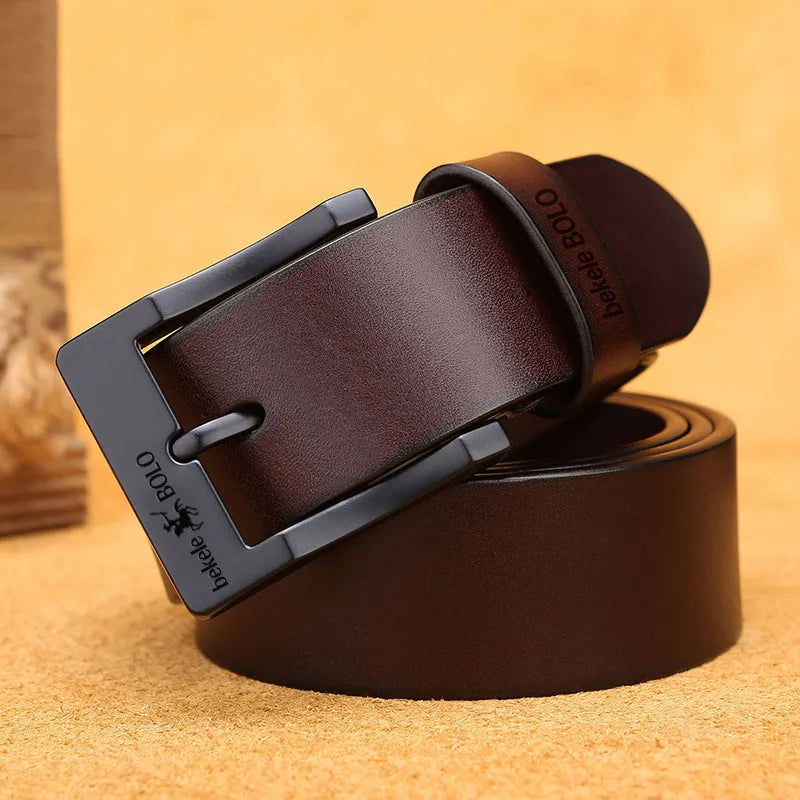 Genuine Leather Men's Fashion Belt with Alloy Buckle