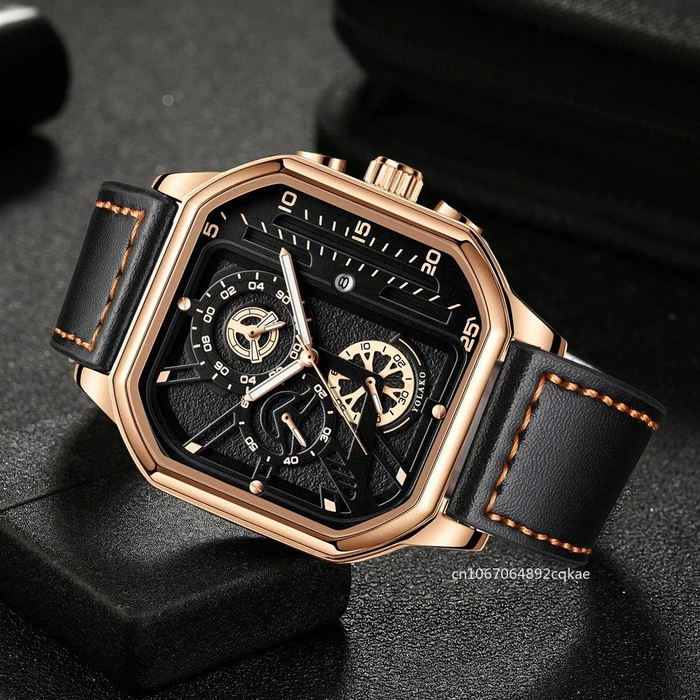 Men's Quartz Watch with PU Leather Strap – Business & Sports Style