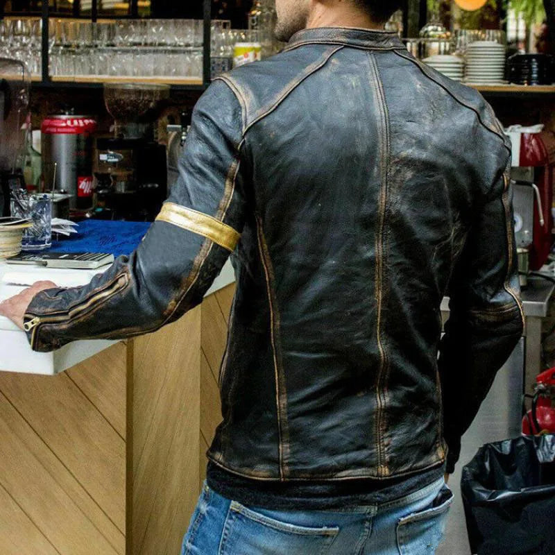 Men's Autumn Motorcycle Leather Jacket – Retro Bomber Style