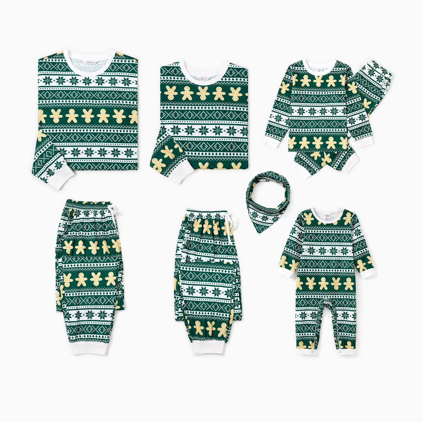 Family Matching Christmas Pajamas Set – Green Snowflake & Gingerbread Man