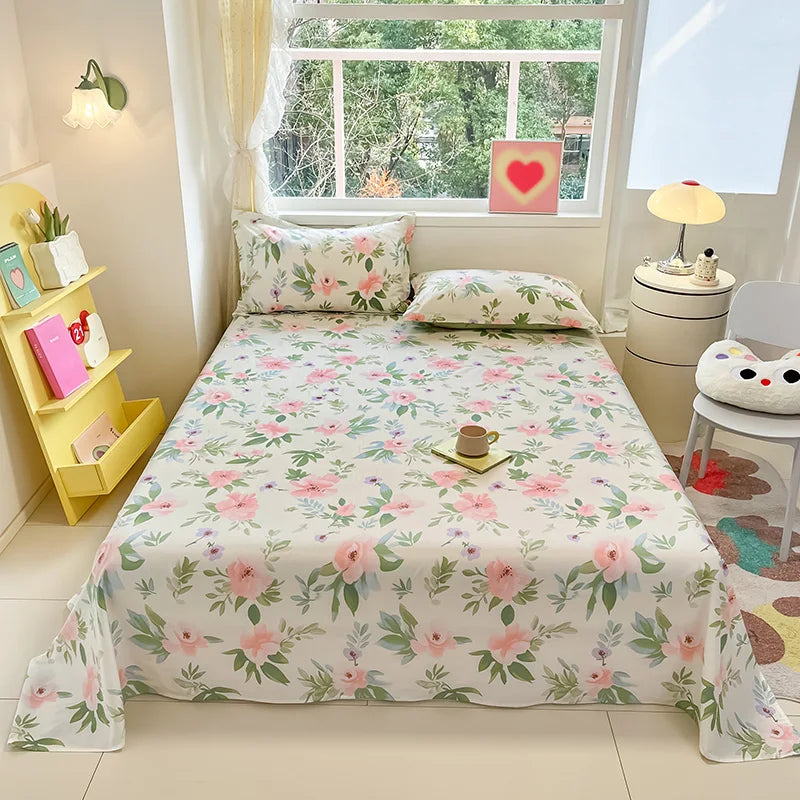 Cotton Bed Sheet Flower Series | Soft Cartoon Pattern Flat Sheet