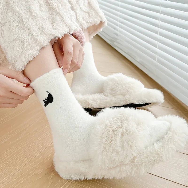 Cute Cat Mink Fleece Coral Plush Socks