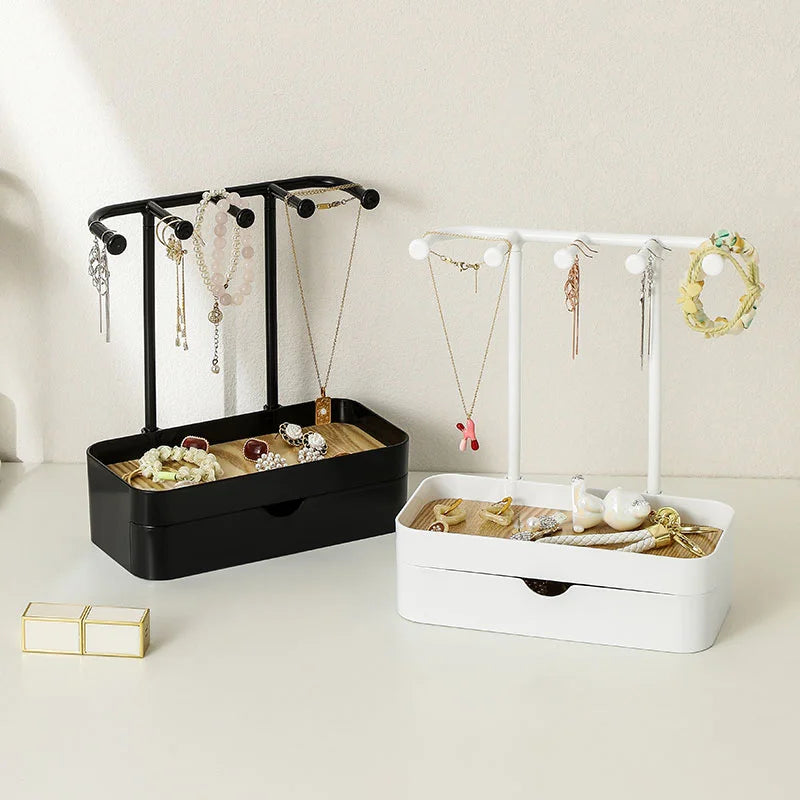 Jewelry Organizer Display Stand Rack with Wooden Tray