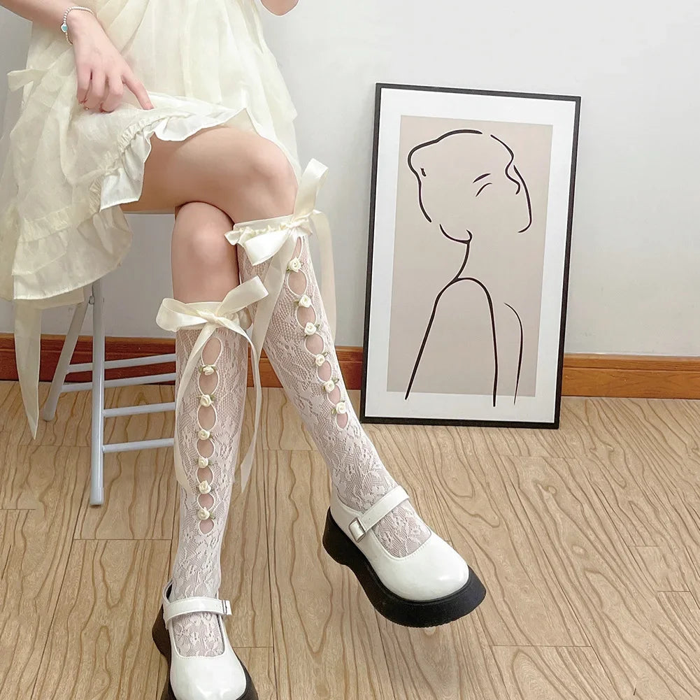 Hollow Bow Nylon Stockings