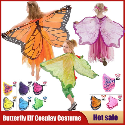 Kids Butterfly Wings Costume | Fairy Shawl & Pixie Mask Set