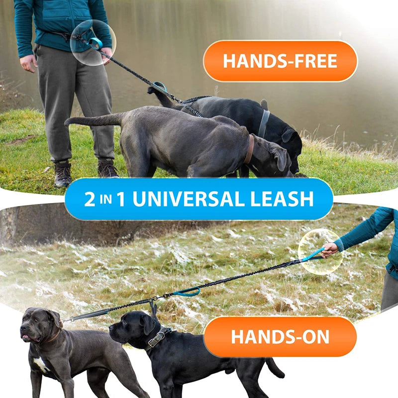 Benepaw Hands-Free Double Dog Leash - Reflective & No Tangle