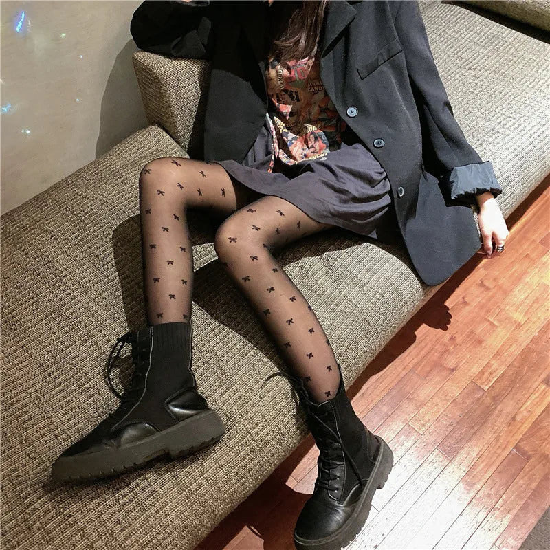 Ultrathin Black Heart Dot Pattern Pantyhose