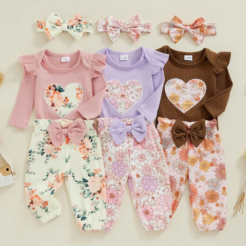 Baby Girl Floral Bodysuit & Pants Set with Headband