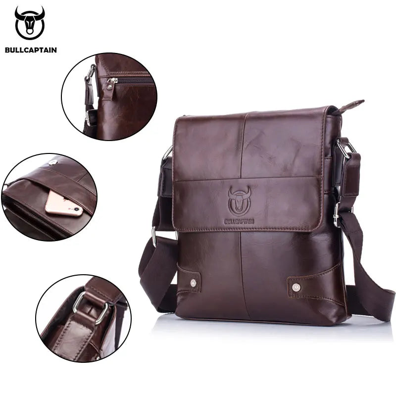 BULLCAPTAIN Men's Leather Messenger Bag