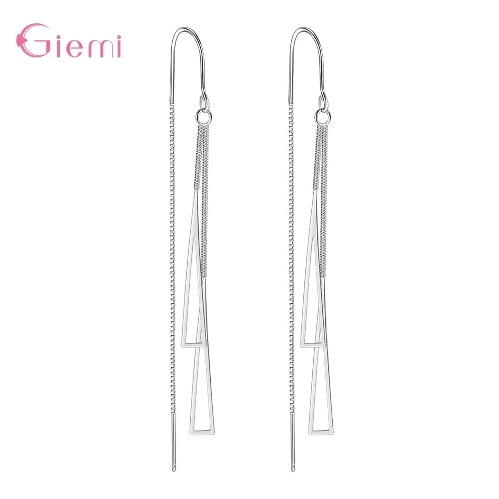 925 Sterling Silver Geometric Tassel Earrings