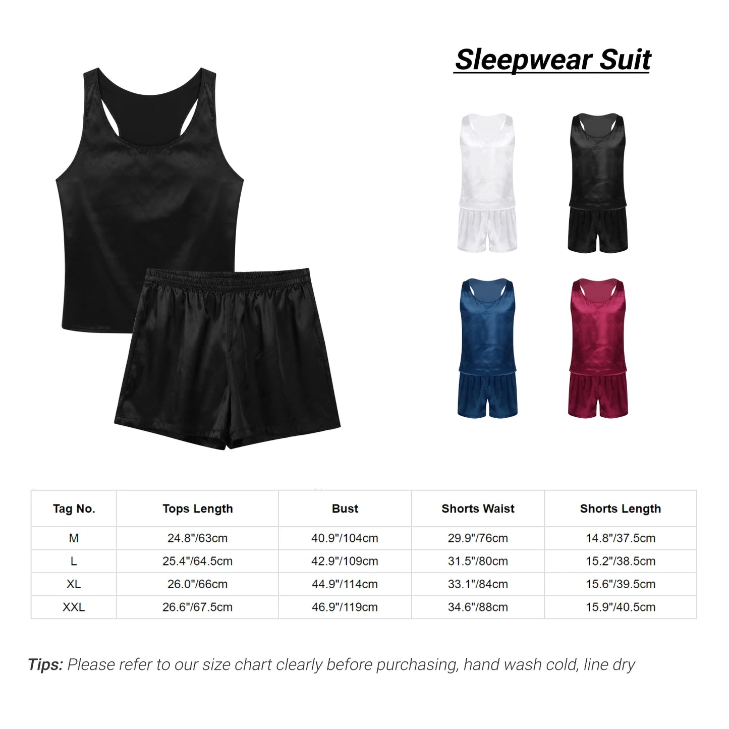 Men's Summer Satin Pajamas - Sleeveless Tank & Shorts Set