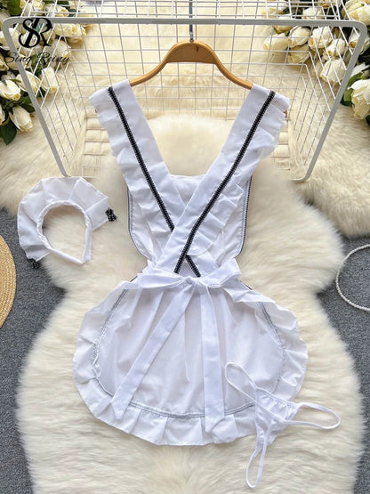 One Size Sweet Bow Ruffles Sleeveless Night Dress for Women