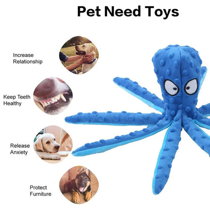 Octopus Squeaky Plush Chew Toy - Crinkle, Interactive Dog Toy