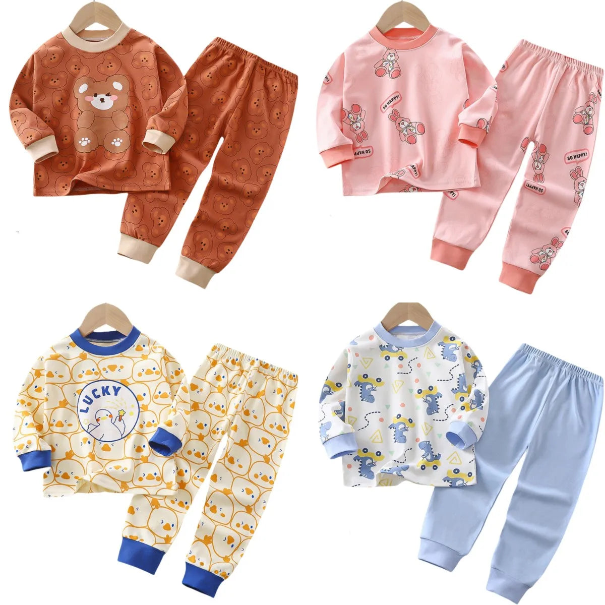 Cotton Kids Pajamas - Animal Print Two-Piece Sleepwear Set