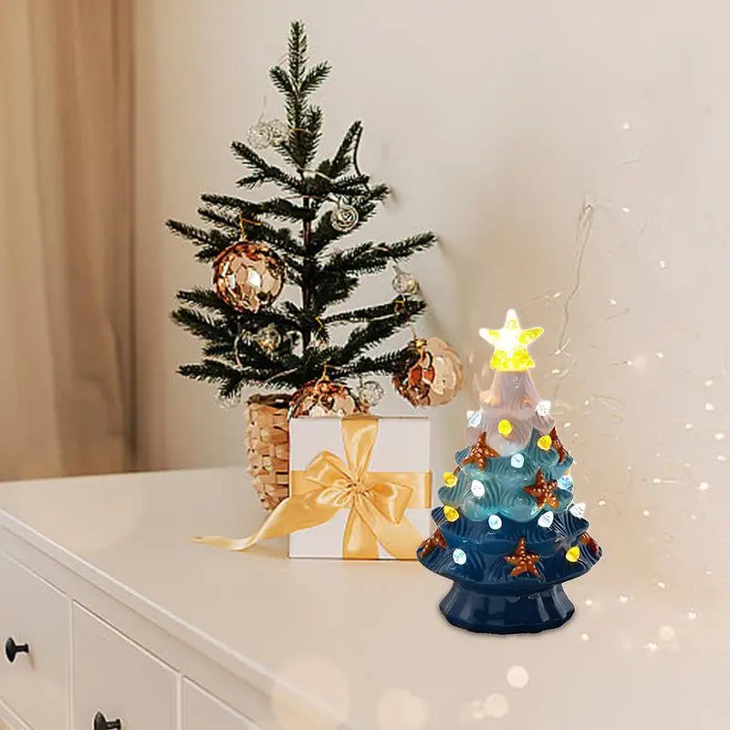 Ceramic Christmas Tree LED Lamp - Vintage Light-Up Tree