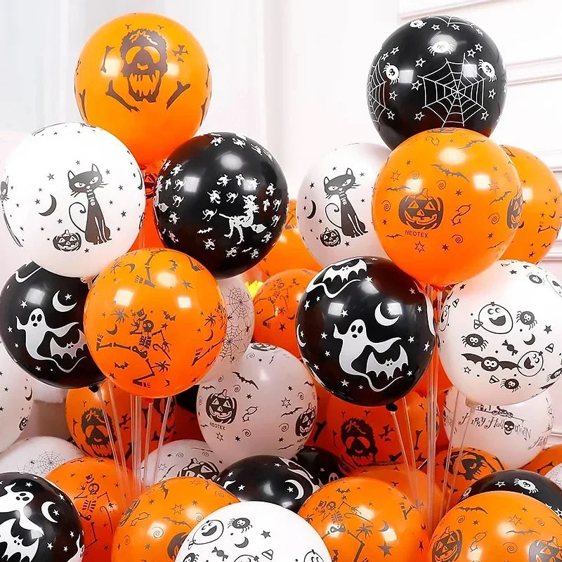 10-100pcs Halloween Black Orange Pumpkin Spider Skeleton Balloons for Party Decor