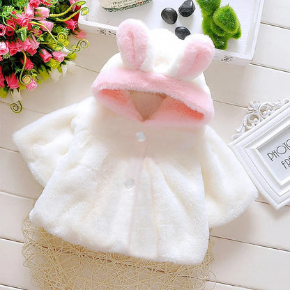 Korean Cartoon Baby Girl Fleece Hooded Jacket - Cute Winter Outerwear