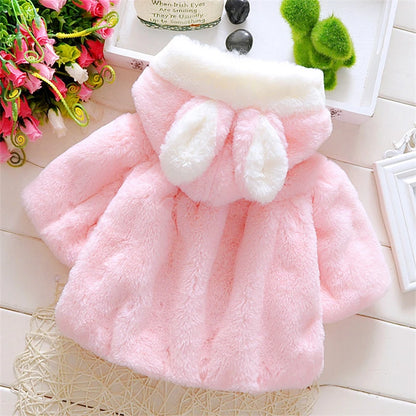 Baby Girls Rabbit Ears Fleece Jacket Cape | Autumn/Winter Wool Sweater