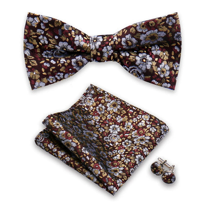 Men's Bowtie Set Gift Box - Red Bow Tie, Pocket Square & Cufflinks