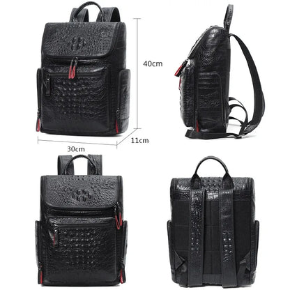 Crocodile Leather 15.6" Laptop Backpack - Waterproof Travel Bag for Men