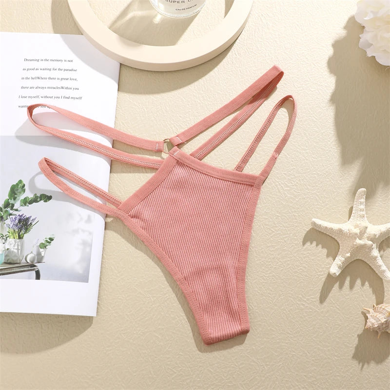 4-Piece Cotton Low-Waist Striped Thongs