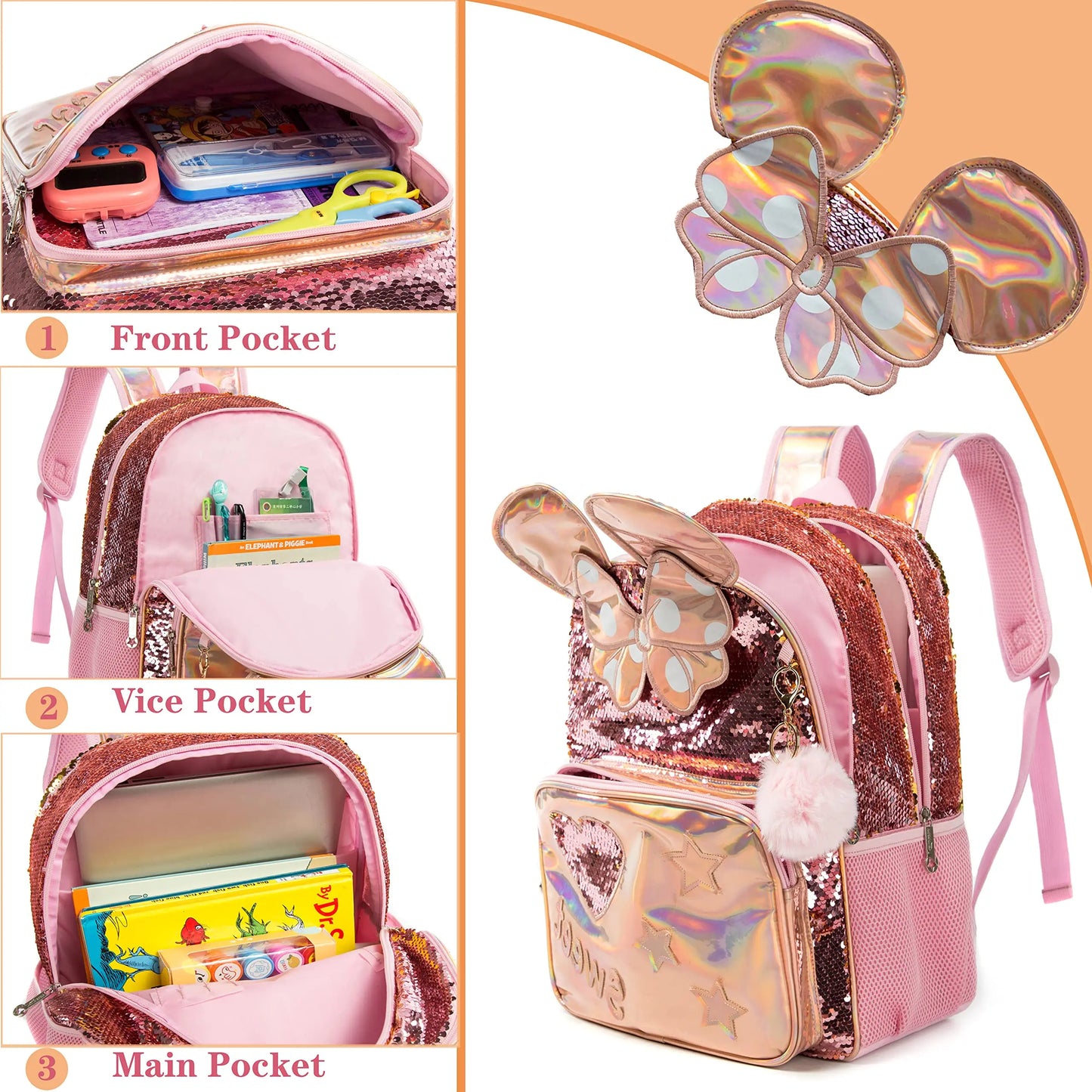 3-Piece Backpack Set for Girls