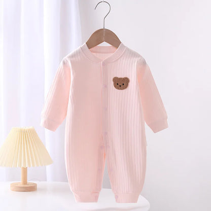 Autumn Baby Romper – Hooded Solid Color Bear Jumpsuit for Newborns