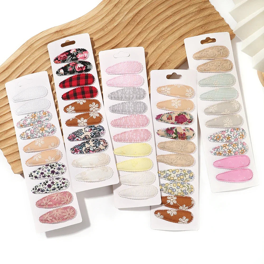 10 pcs/Set Newborn Print Cotton Alloy Hair Bow Snap Clips