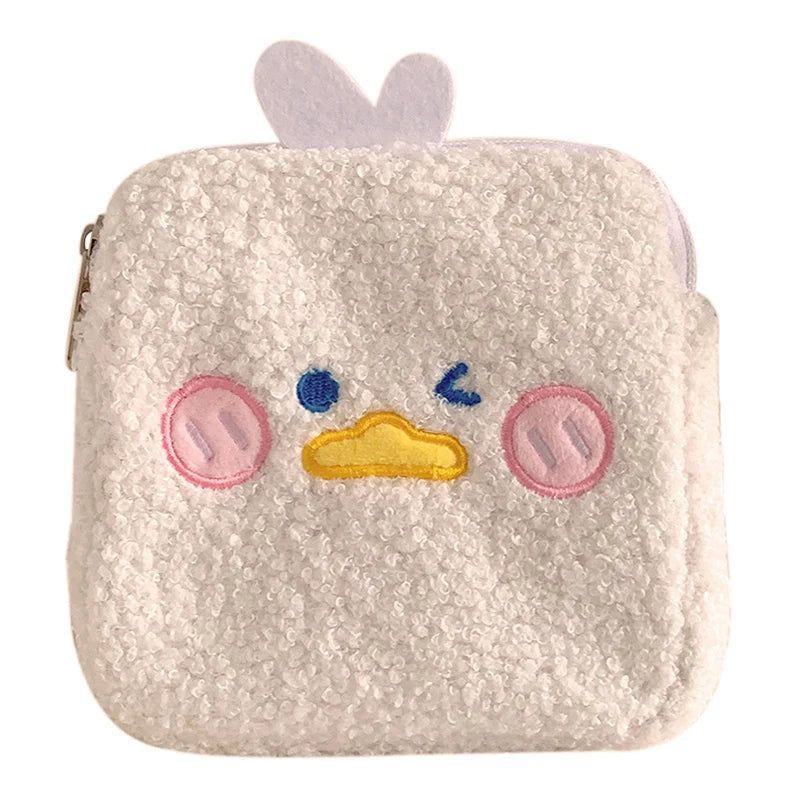 Cute Plush Portable Storage Bag for Pads, Makeup & Accessories