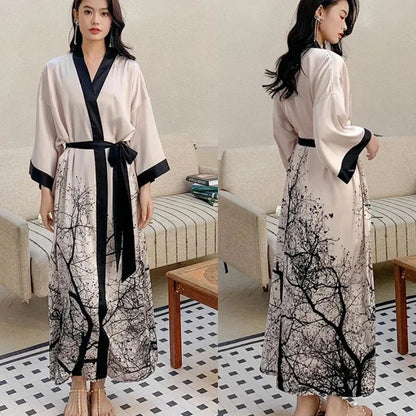 Chinese Style Floral Satin Robe for Women