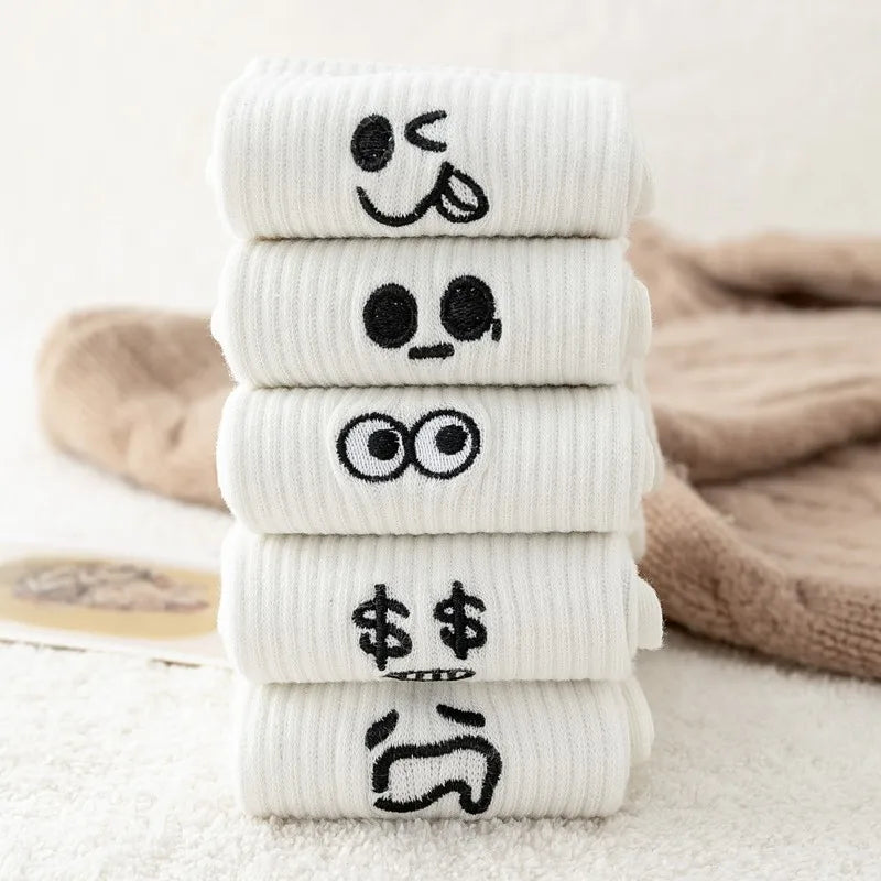 5 Pairs White Cute Funny Socks