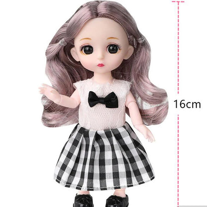 Mini 16cm BJD Doll - Movable Joint Girl Doll with 3D Big Eyes