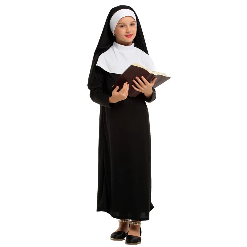 Girls Catholic Nun Costume | Black Christian Missionary Dress