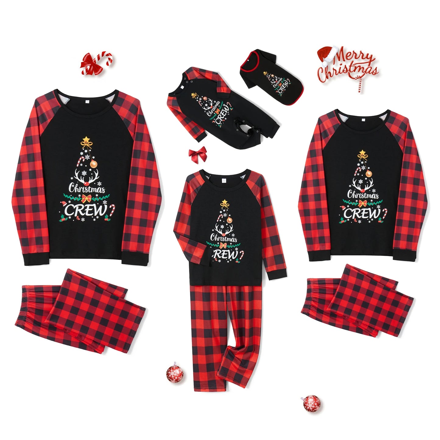 Christmas Family Pajamas Matching Set | Letter Print Tops & Plaid Pants