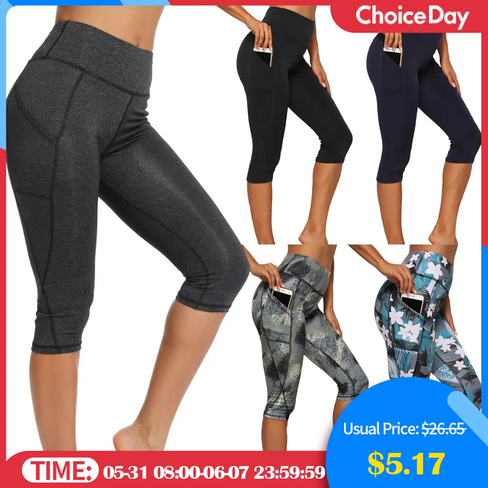 Women's 3/4 Sports Pants: Comfortable Yoga Leggings with Pockets