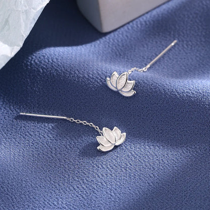 925 Sterling Silver Vintage Lotus Tassel Drop Earrings