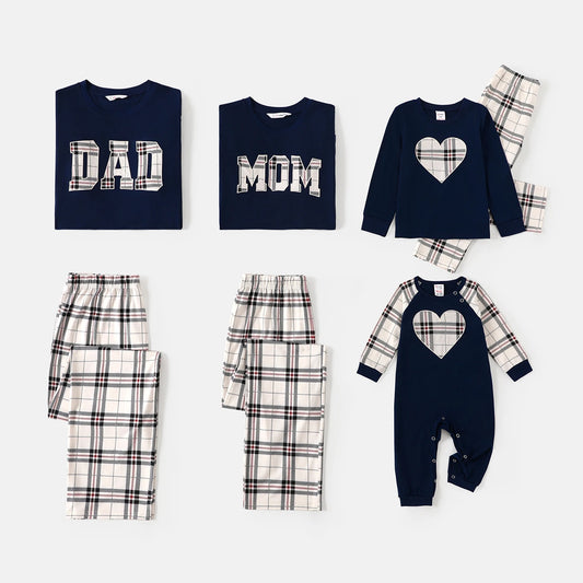 PatPat Family Matching Long Sleeve Pajama Set – School Grid Letter Print