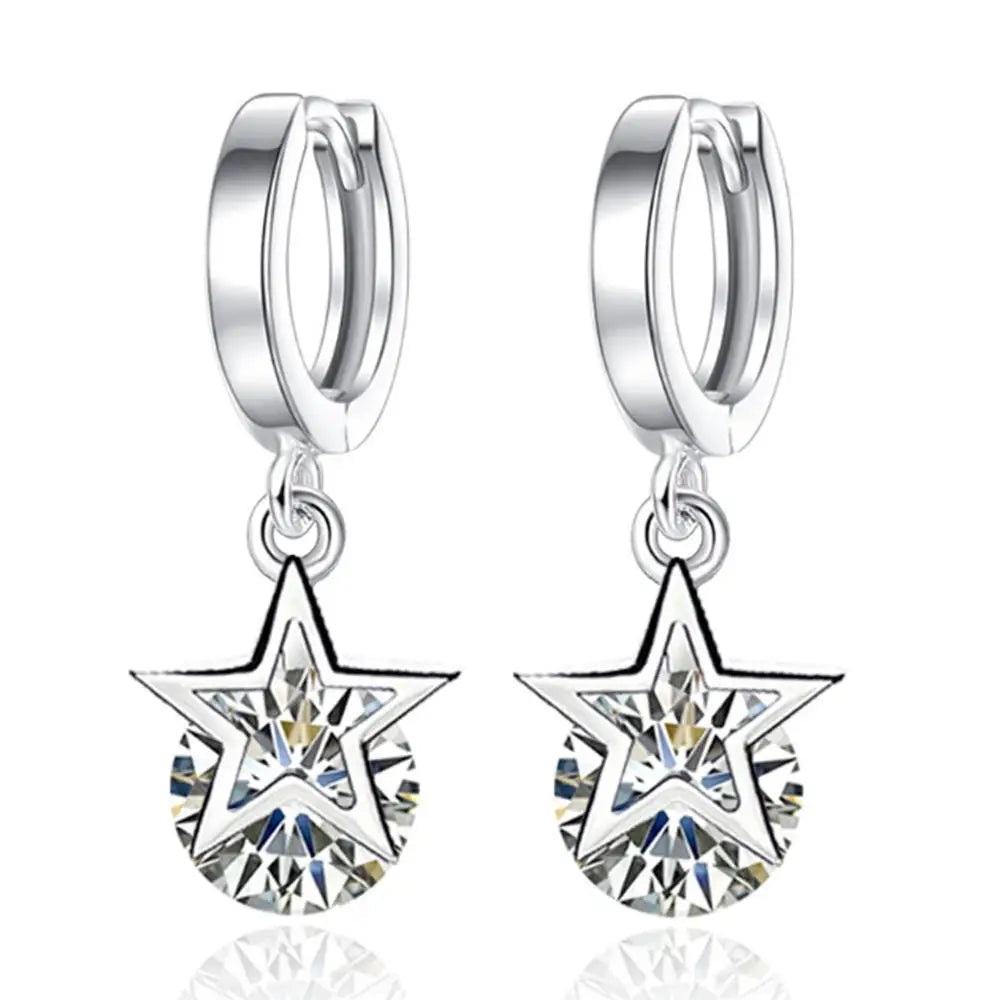 925 Sterling Silver Crystal Star Stud Earrings for Women