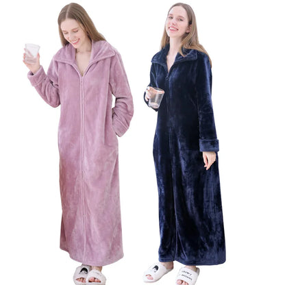 Ultra Long Plus Size Thick Winter Bathrobe for Women – Cozy Flannel