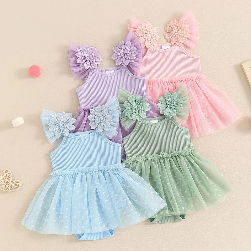 3D Flower Embroidered Romper Dress| Sleeveless Tutu