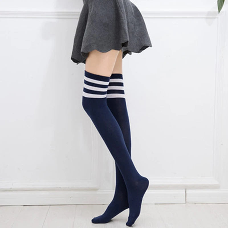 Black White Striped Long Socks - Over Knee Thigh High Fashion