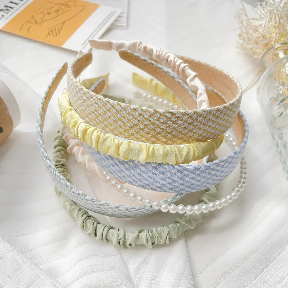 3 pcs Fashion Cloth Hair Bands | Women's Plaid & Imitation Pearl Headbands