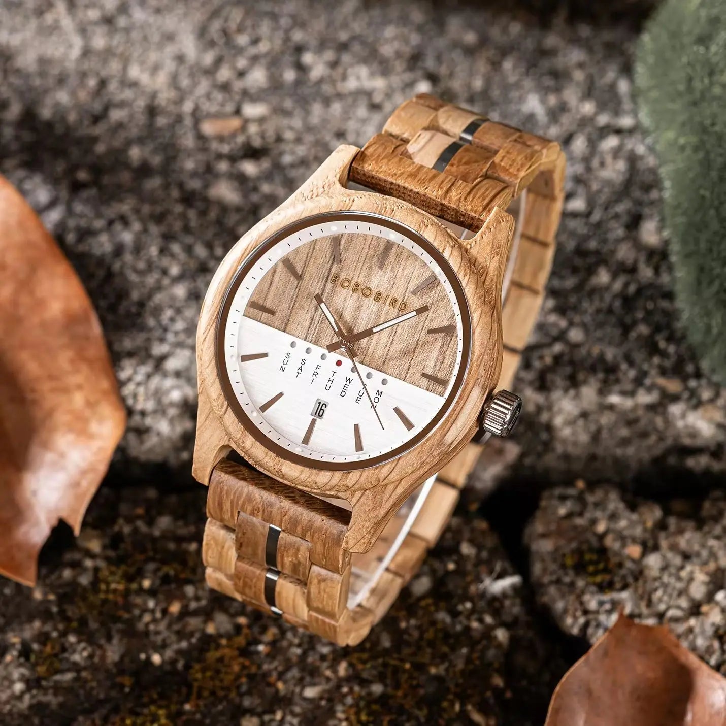 Men's Wooden Quartz Watch with Calendar – 2024 New Arrival