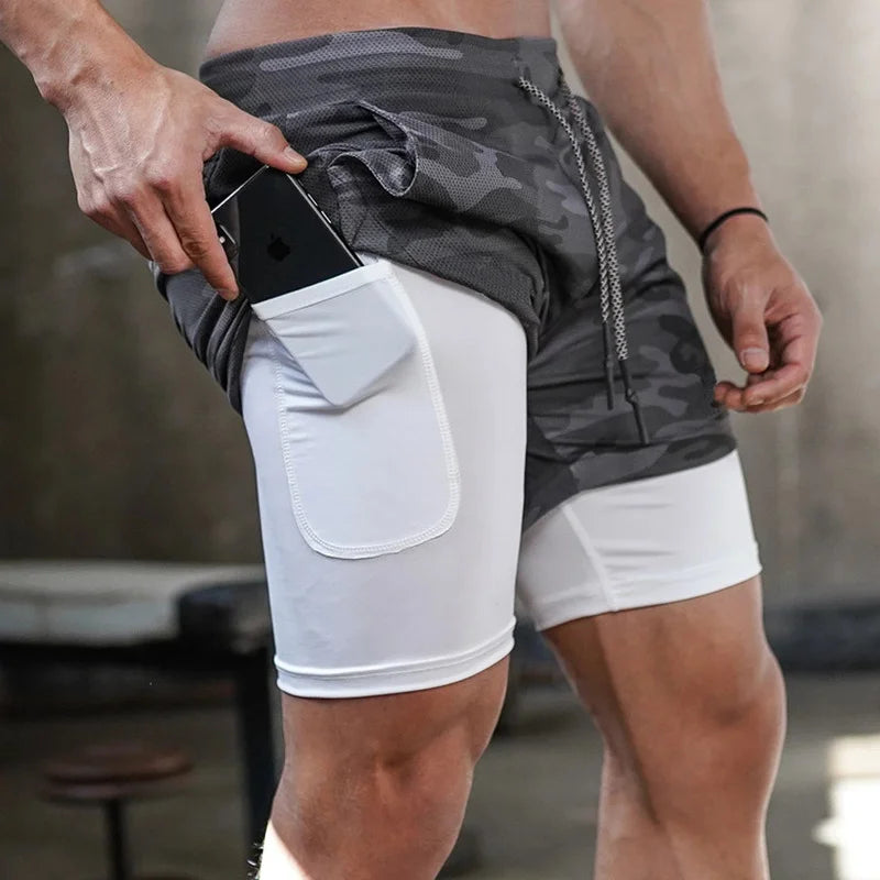 Men's Camo Running Shorts | 2-in-1 Quick Dry Gym Fitness Shorts