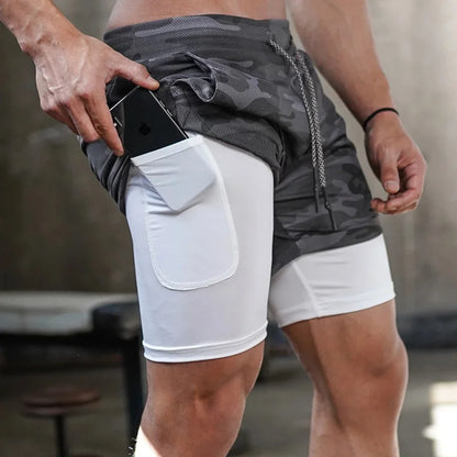 Men's Camo Running Shorts | 2-in-1 Quick Dry Gym Fitness Shorts