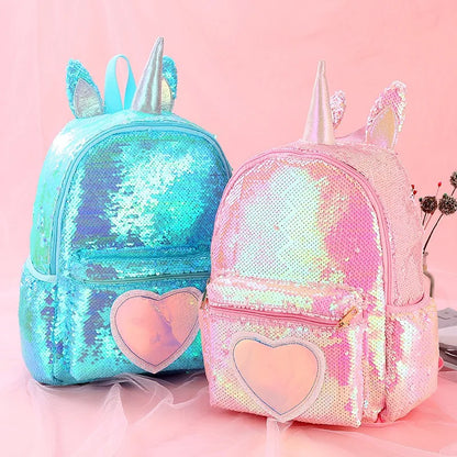 Unicorn Sequin Backpack for Girls | Cute Cartoon Fashionable Backpack & Waist Bag