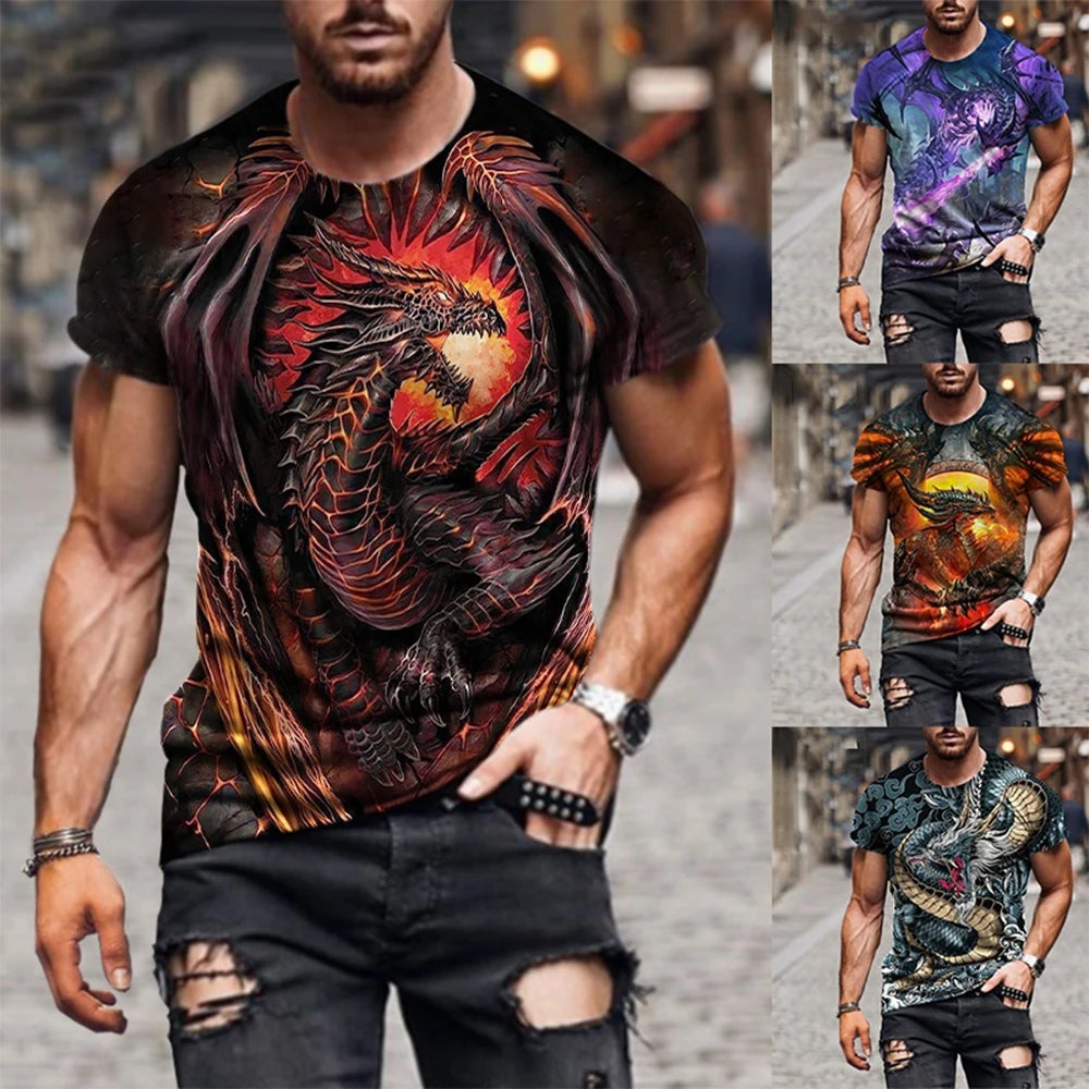 Cool 3D Dragon Print T-Shirt for Men | Summer Short Sleeve Casual Trend