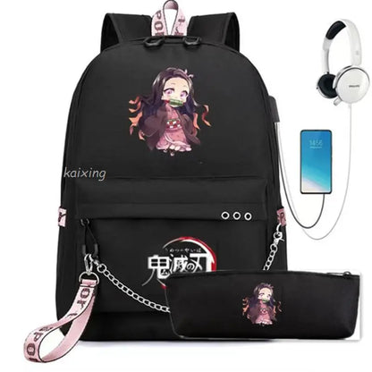 Hot Fashion Demon Slayer Backpack | USB Charge Canvas School Bag for Women & Men