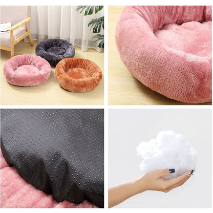 Washable Plush Dog Bed - Winter Warm Round Pet Cushion